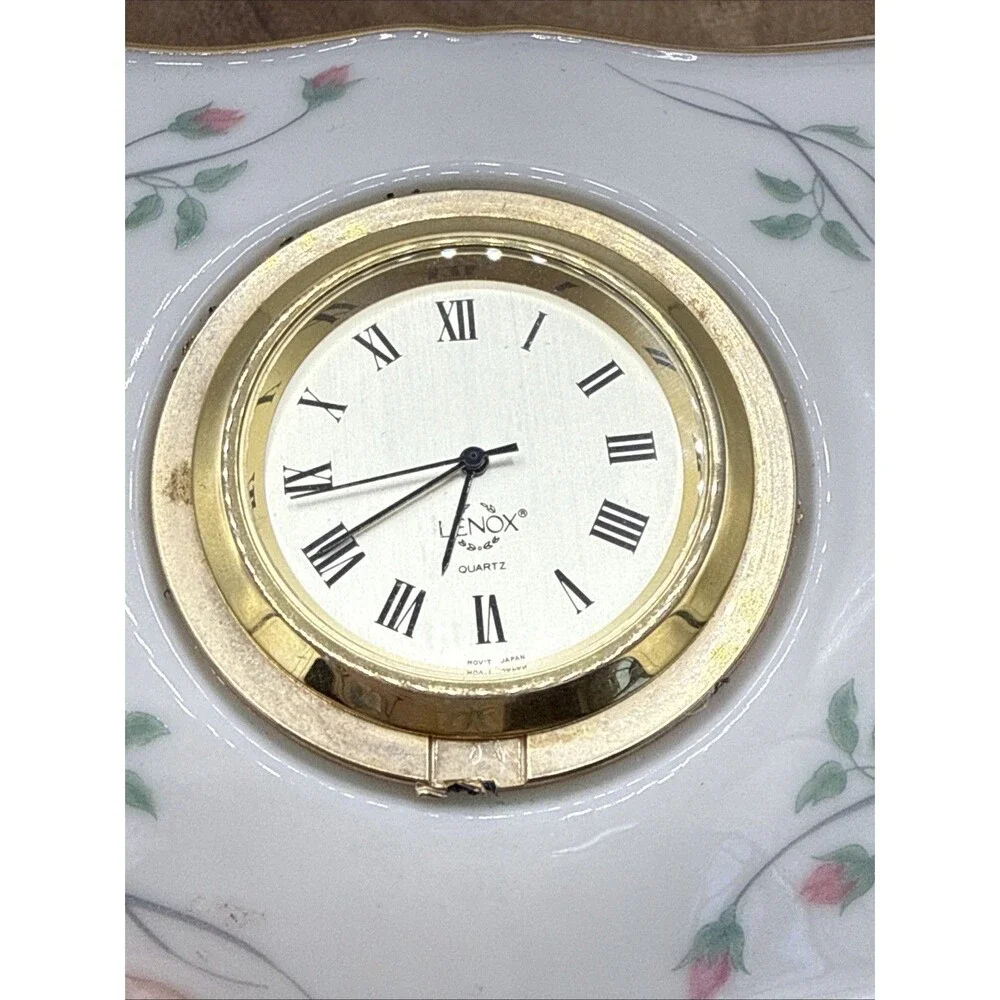 Vintage LENOX Petite Porcelain Table Clock -Rose Manor Floral Pattern 3 3/4